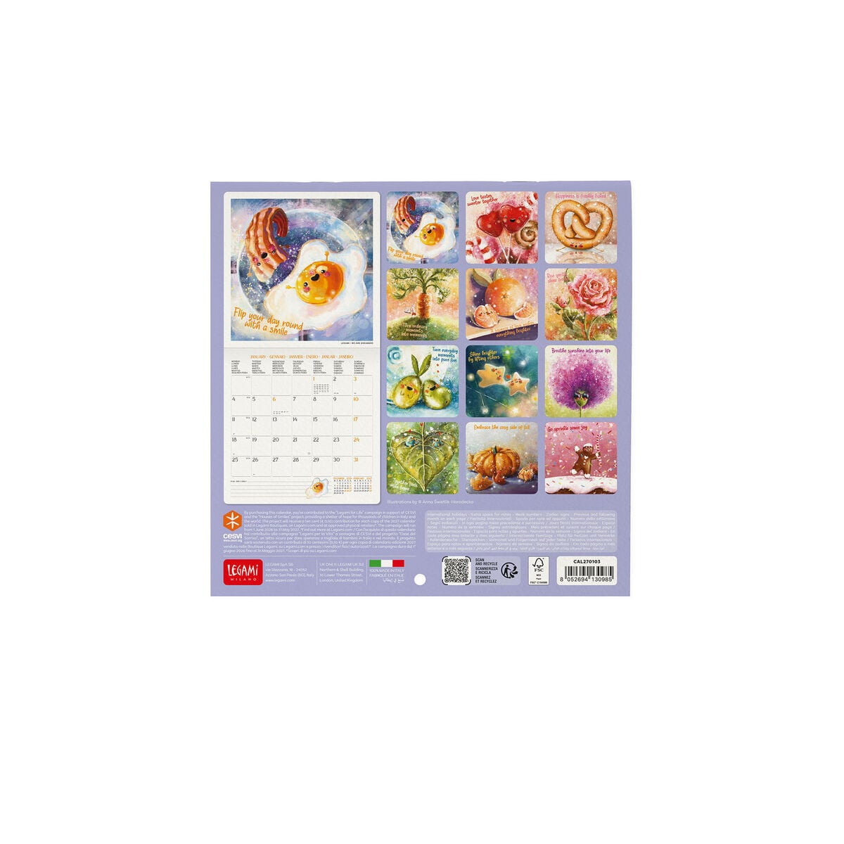 Legami - Good Vibes Only 2027 Calendario de Pared - 18 x 18 cm