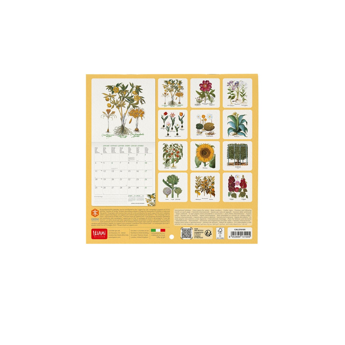 Legami - Calendario de pared Herbarium 2027 - 18 x 18 cm