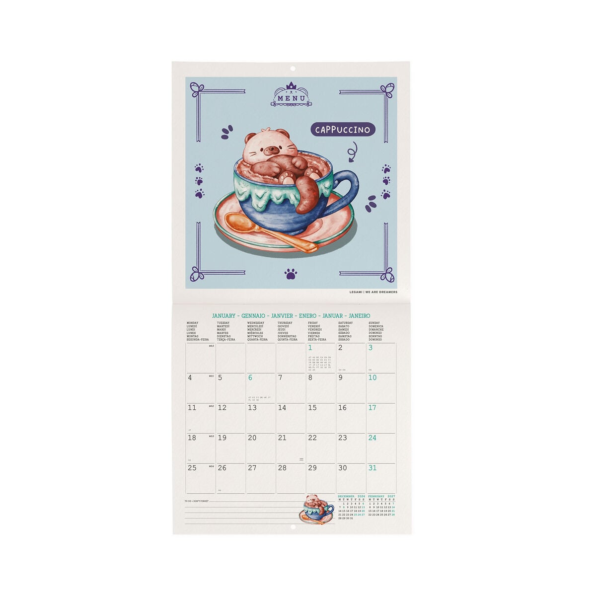 Legami - Calendario de Pared 2027 Cutie Foodie - 18 x 18 cm