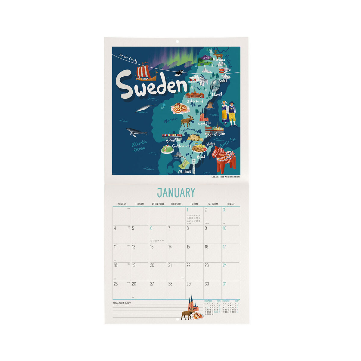 Legami - Calendario de pared Let's Travel the World 2027 - 18 x 18 cm