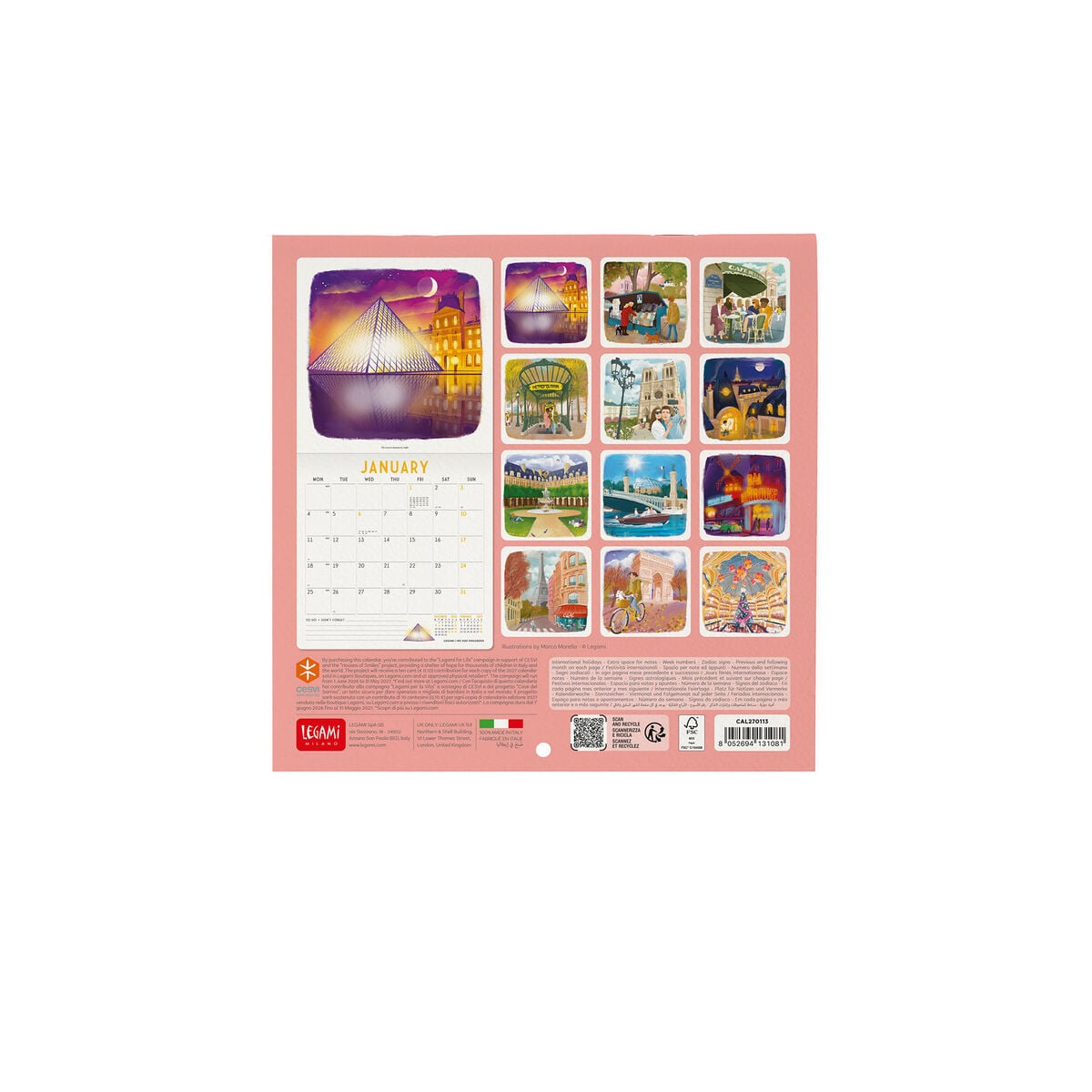 Legami - Calendario de Pared París 2027 - 18 x 18 cm