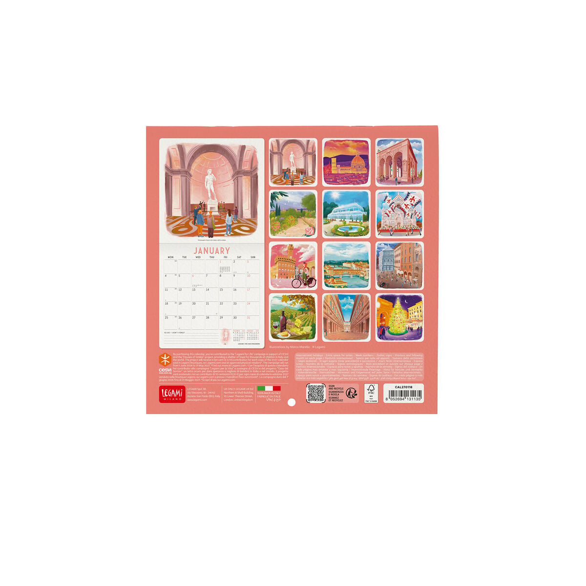 Legami - Calendario de pared Firenze 2027 - 18 x 18 cm