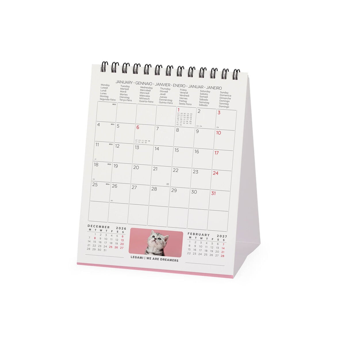 Legami - Calendario de escritorio Gatitos 2027 - 12 x 14,5 cm