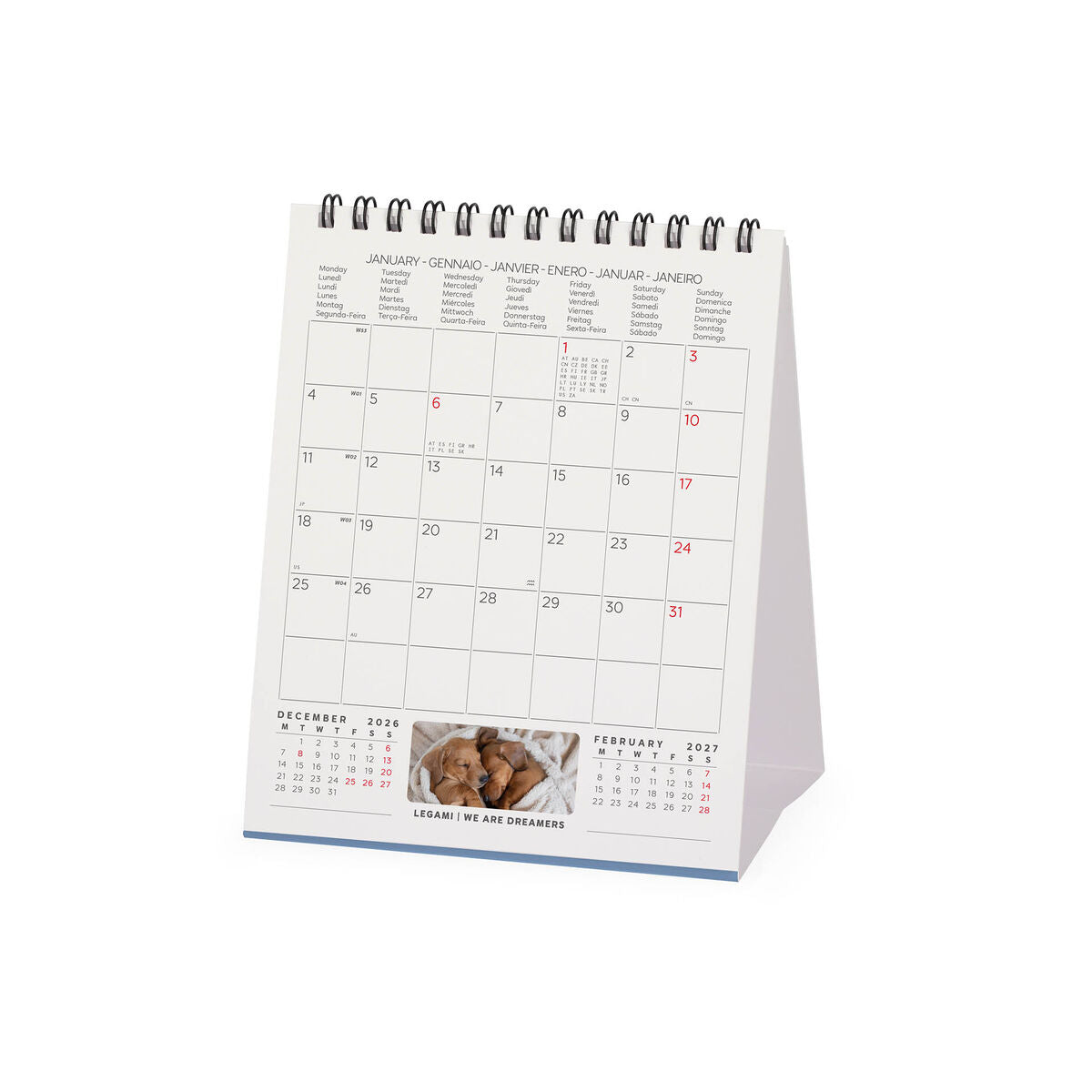 Calendario de Escritorio Legami - Perritos 2027 - 12 x 14,5 cm