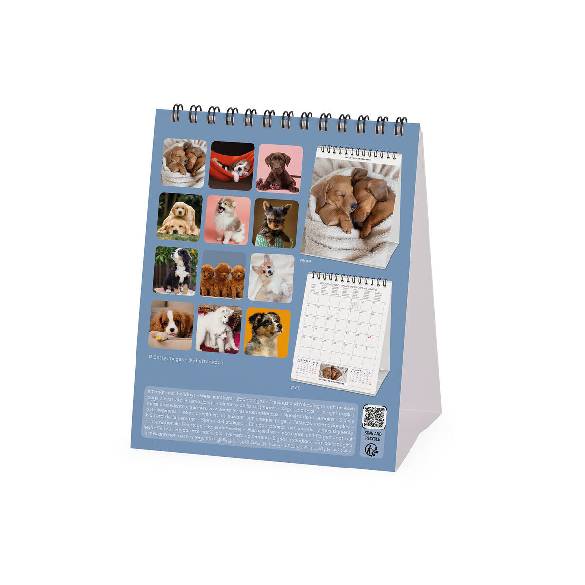 Calendario de Escritorio Legami - Perritos 2027 - 12 x 14,5 cm
