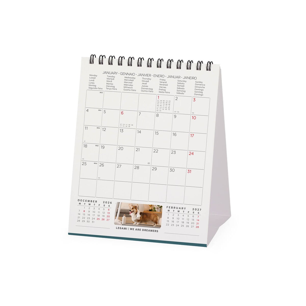 Legami - Calendario de Escritorio Supawstar 2027 - 12 x 14,5 cm