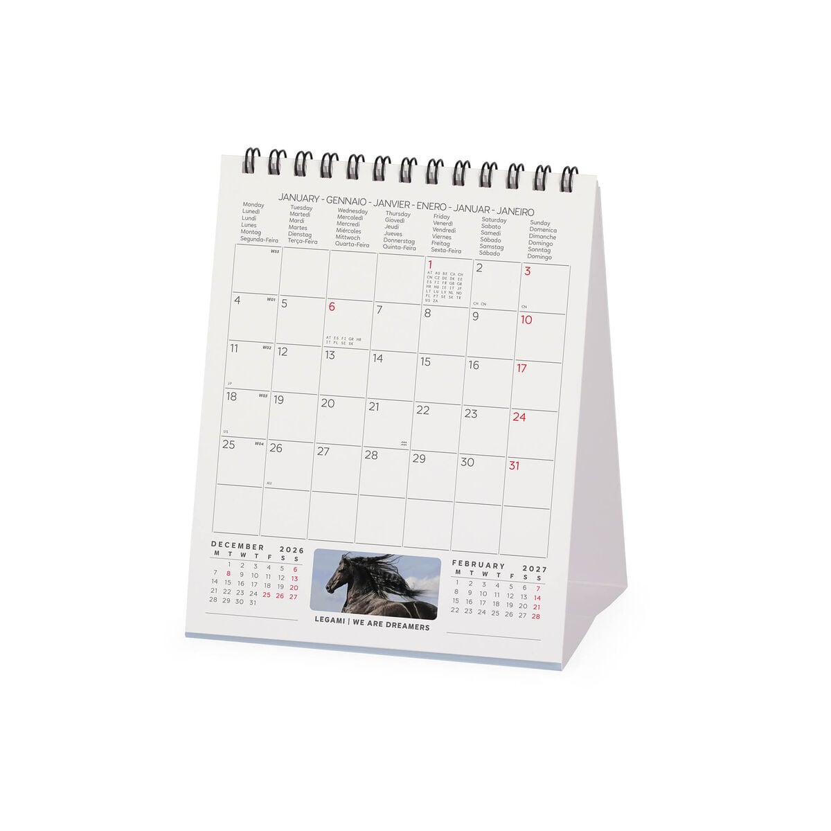 Legami - Calendario de Escritorio Caballos Salvajes 2027 - 12 x 14,5 cm
