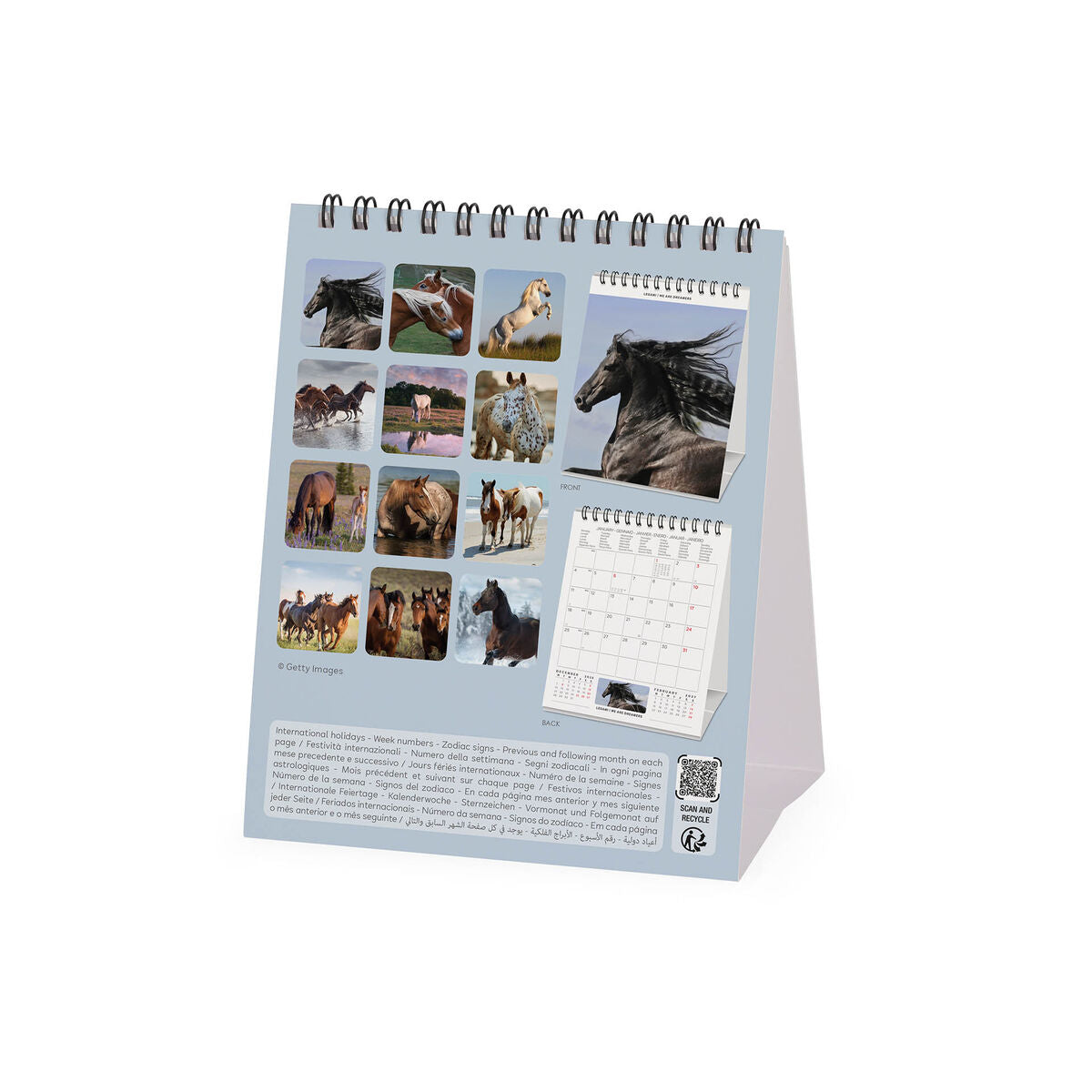 Legami - Calendario de Escritorio Caballos Salvajes 2027 - 12 x 14,5 cm
