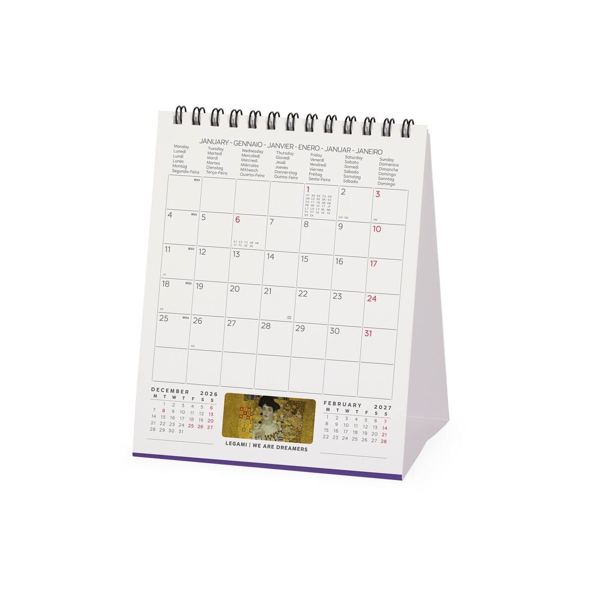 Legami - Gustav Klimt 2027 Calendario de Mesa - 12 x 14,5 cm