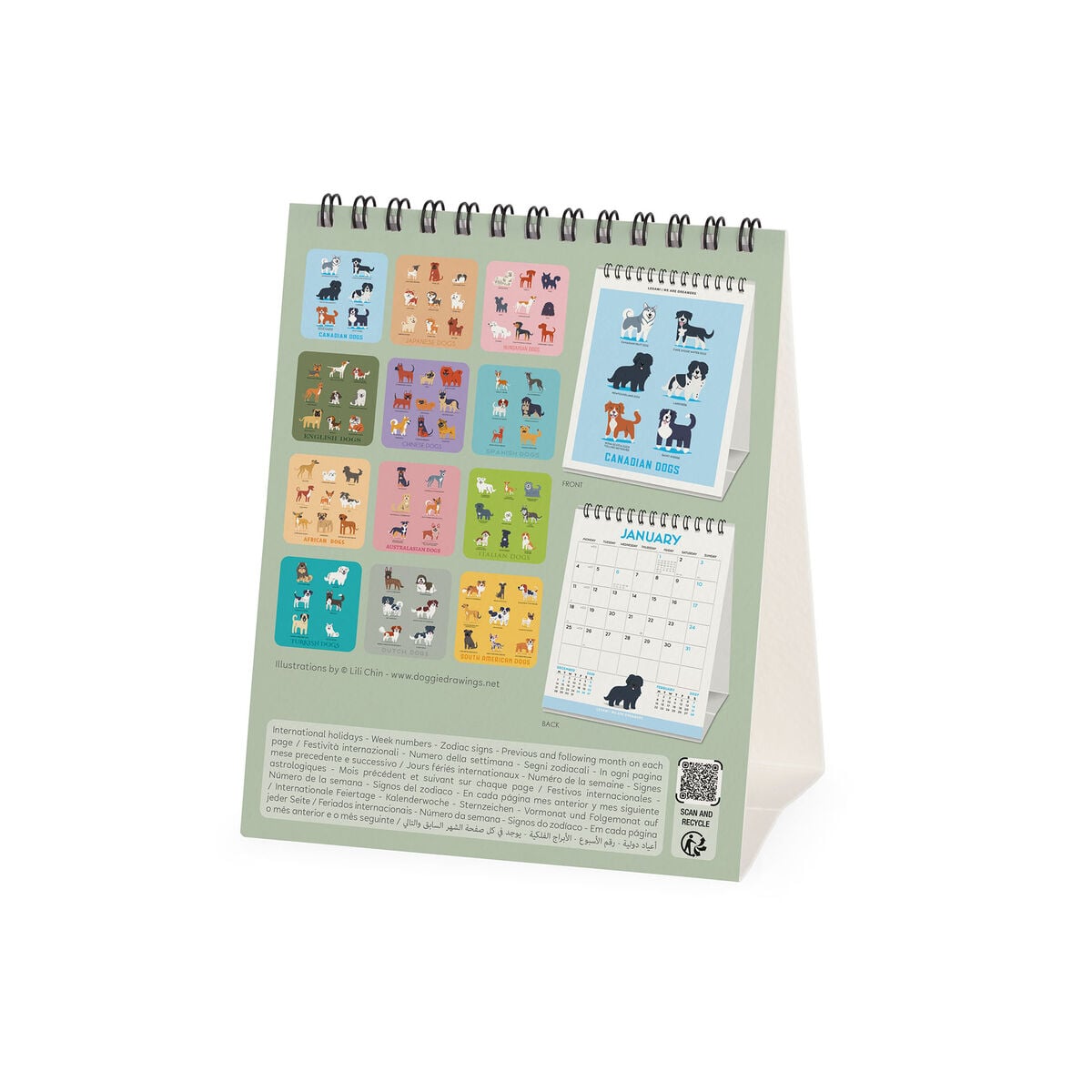 Legami - Calendario de mesa Dogs World 2027 - 12 x 14,5 cm