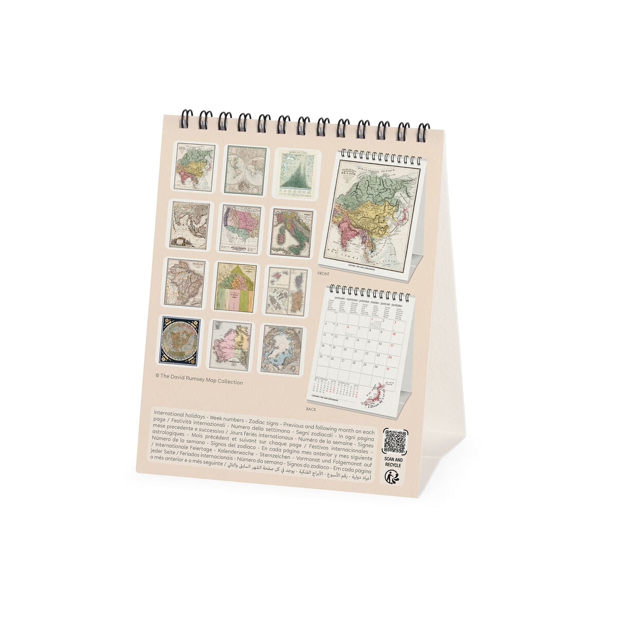 Legami - Calendario de escritorio Vintage Maps 2027 - 12 x 14,5 cm