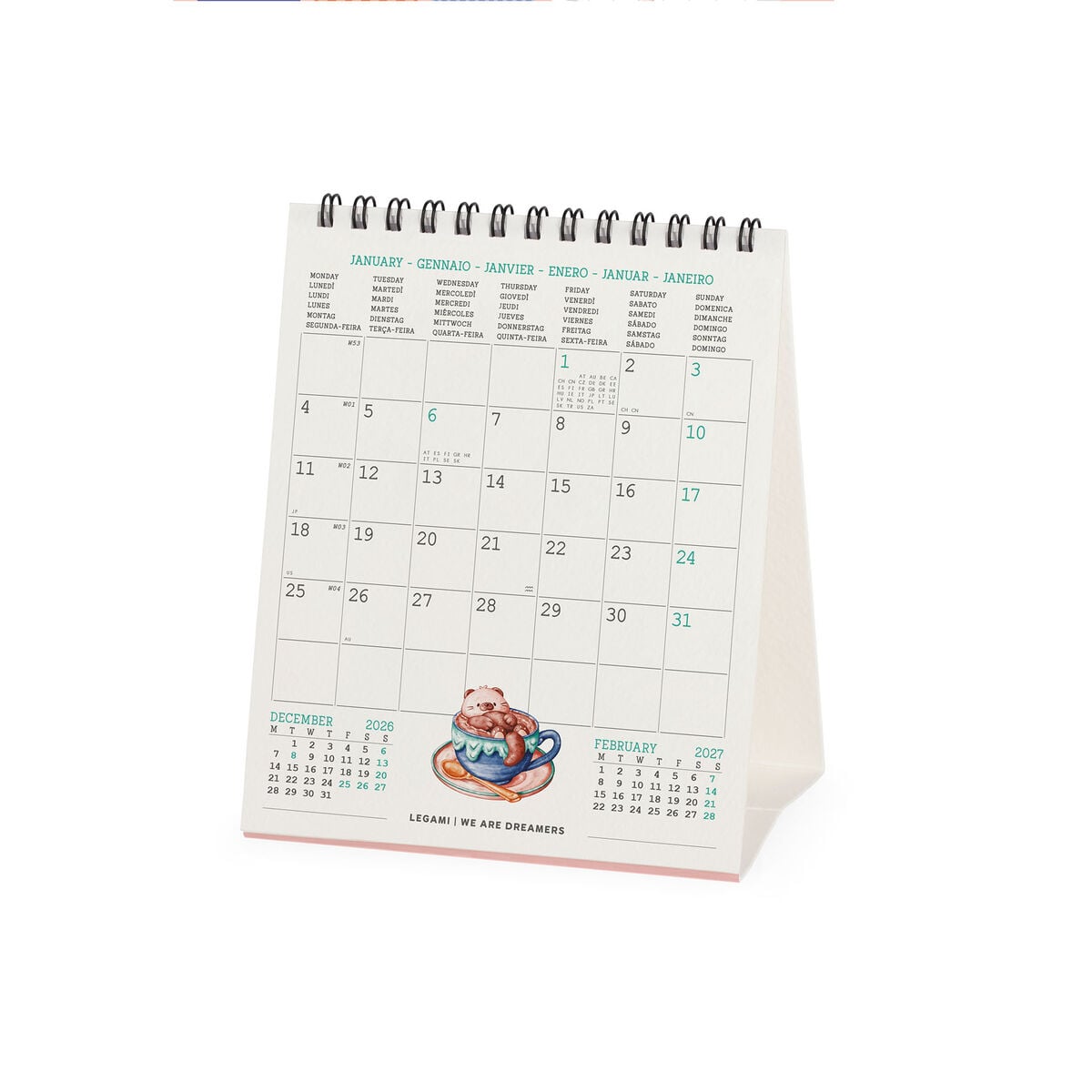 Legami - Calendario de Escritorio Cutie Foodie 2027 - 12 x 14.5 cm