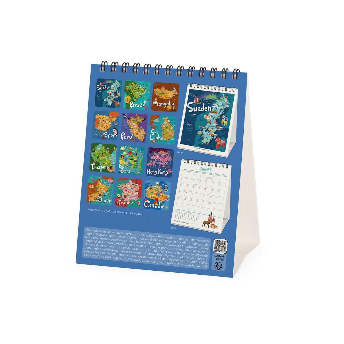 Legami - Calendario de escritorio Let's Travel the World 2027 - 12 x 14,5 cm