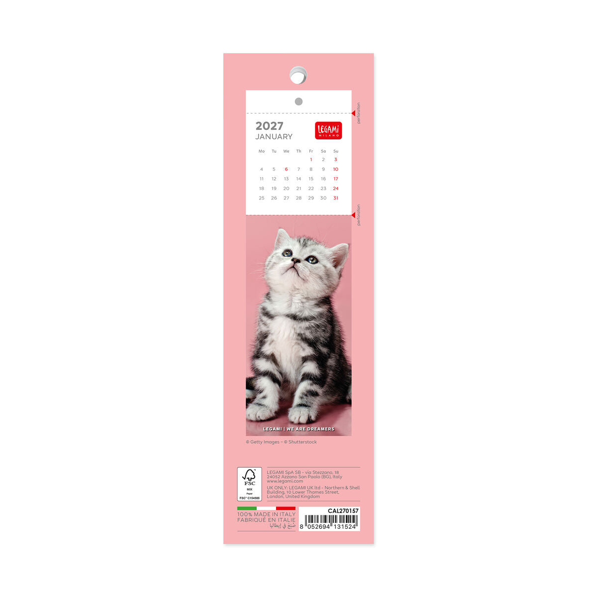Legami - Gatos 2027 Calendario Marcador - 5,5 x 18 cm