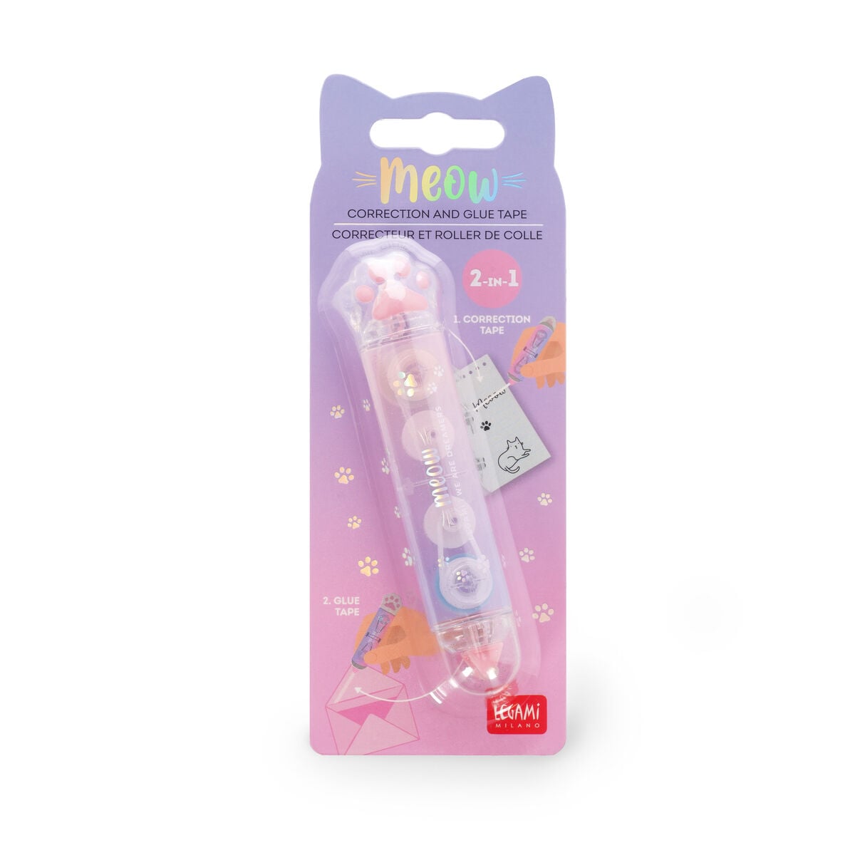 Legami - Cinta Correctora y Adhesiva 2 en 1 - Meow