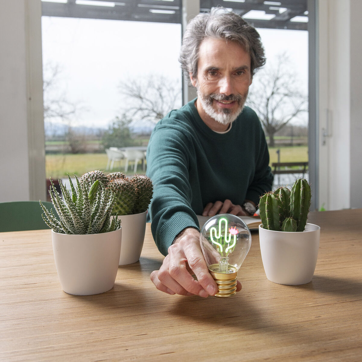 Legami - Lámpara de mesa decorativa con forma de bombilla - Cactus - Bulb Fiction