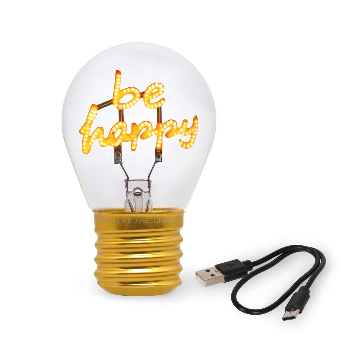 Legami - Lámpara de Mesa Decorativa con Forma de Bombilla - Sé Feliz - Bulb Fiction