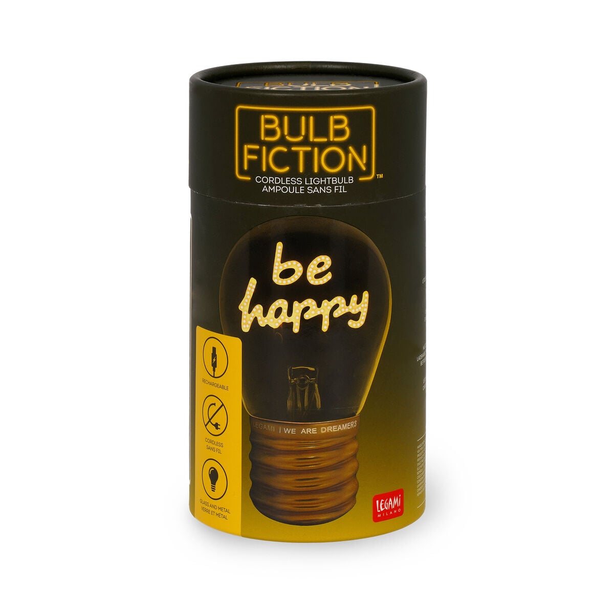 Legami - Lámpara de Mesa Decorativa con Forma de Bombilla - Sé Feliz - Bulb Fiction