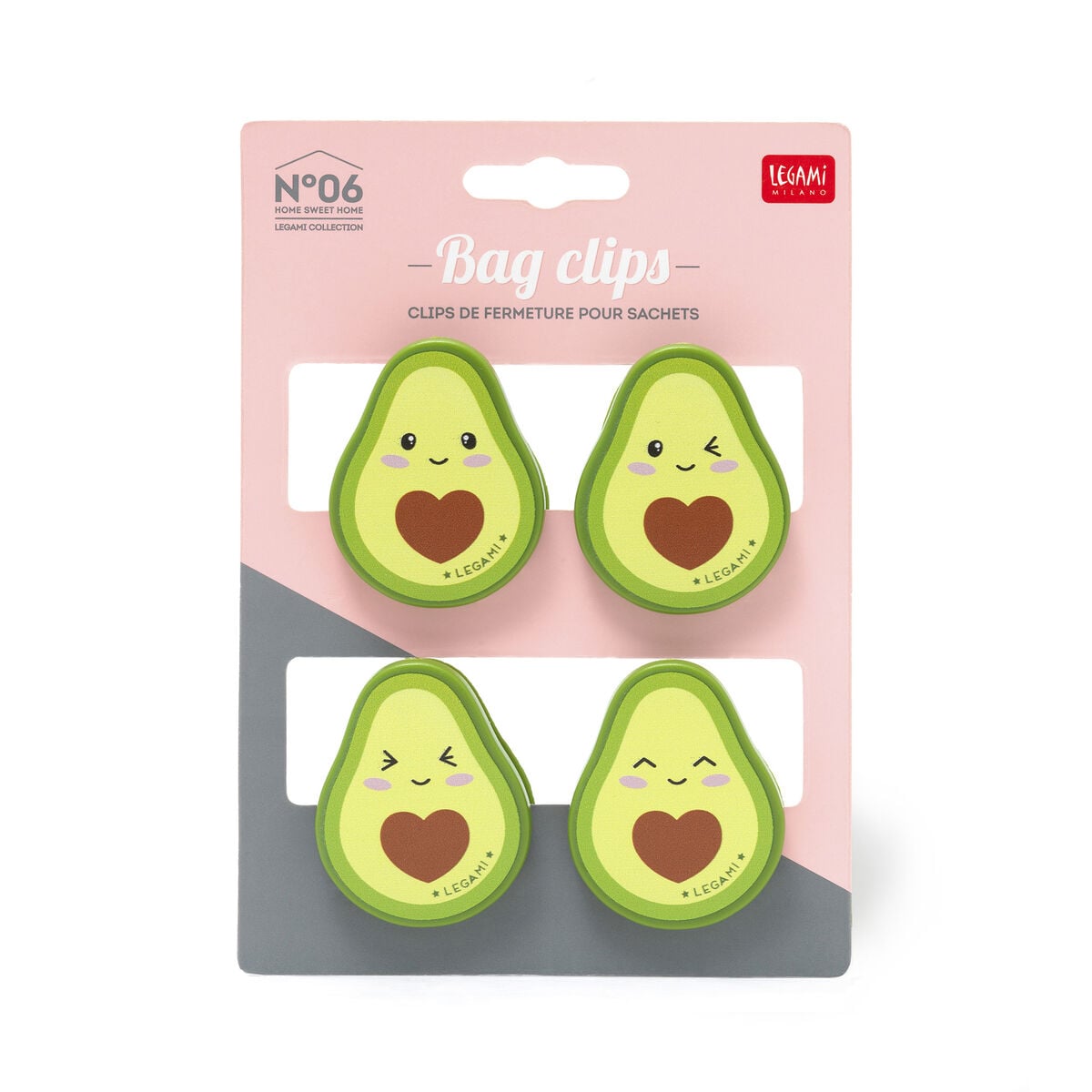 Legami - Juego de 4 clips para bolsa - Aguacate