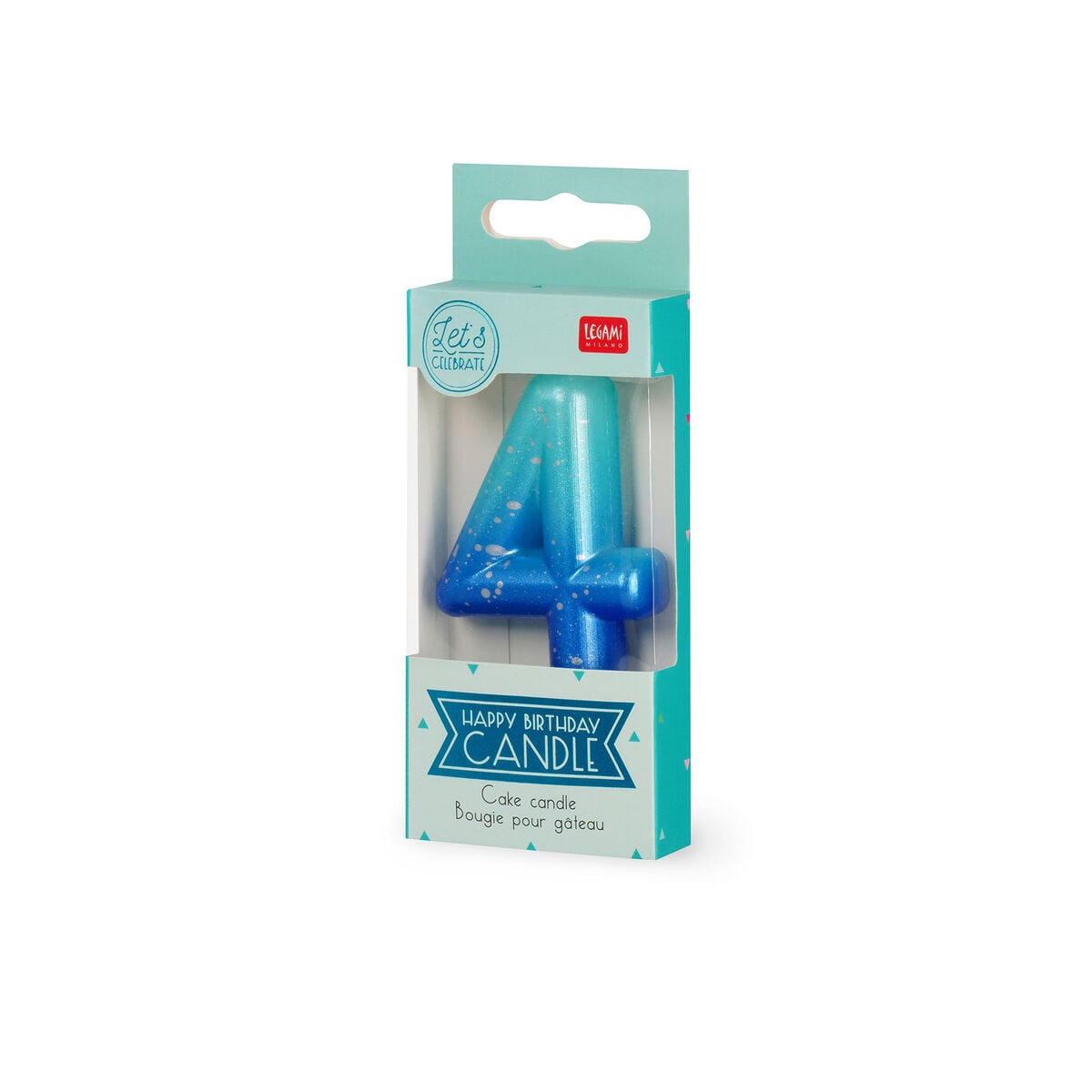 Legami - Blue Cumpleaños Cake Candle - 4 - Feliz Cumpleaños Candle
