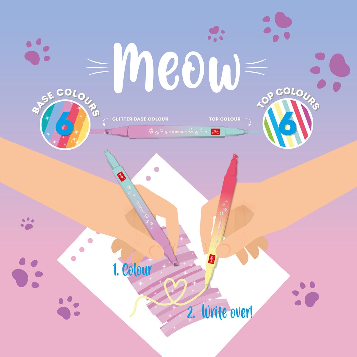 Legami - Set de 6 rotuladores de doble punta para capas - Meow