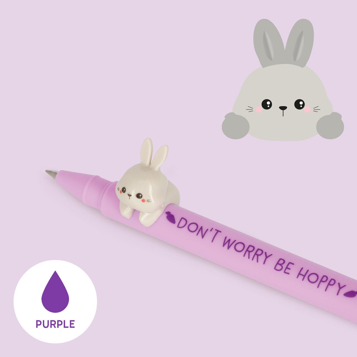 Bolígrafo Legami con adorno de conejo "Don't Worry Be Hoppy" - Cute Friends