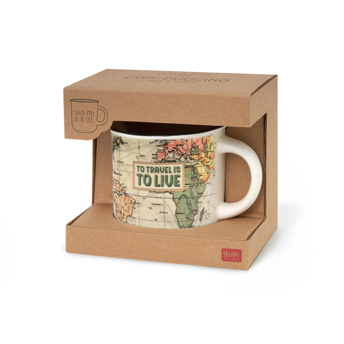 Legami - Taza de Porcelana New Bone China con Ilustración Temática de Viajes. Capacidad de 350 ml. Idea de Regalo Ideal para F
