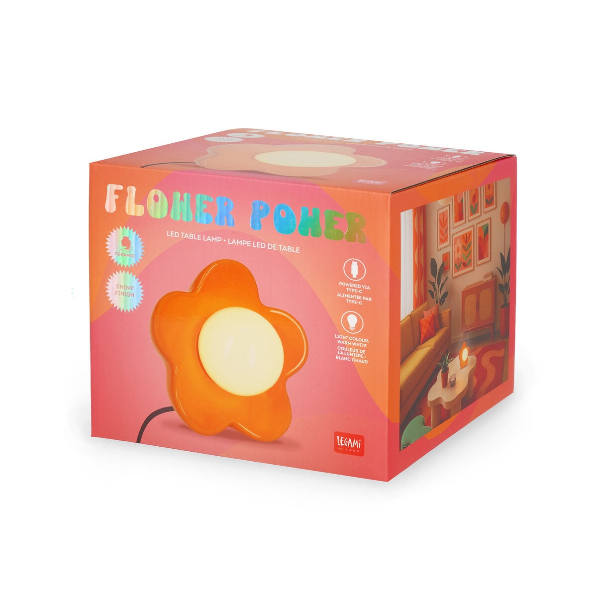 Legami - Lámpara de Mesa LED Naranja Brillante - Flower Power