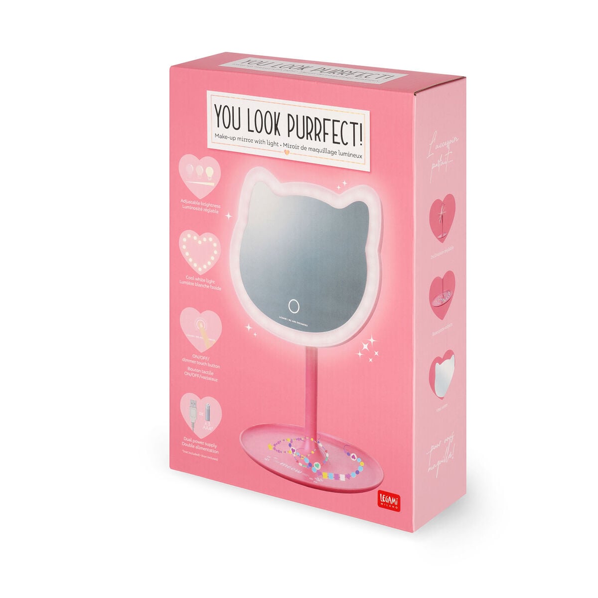 Legami - Espejo de maquillaje con luz - ¡You Look Purrfect!