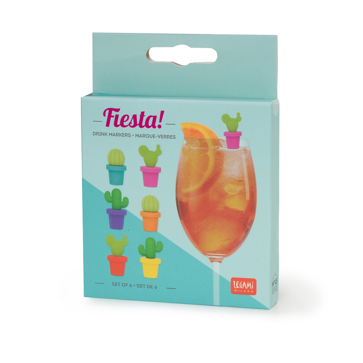 Legami - Juego de 6 Marcadores para Bebidas - Cactus Multicolor - ¡Fiesta!