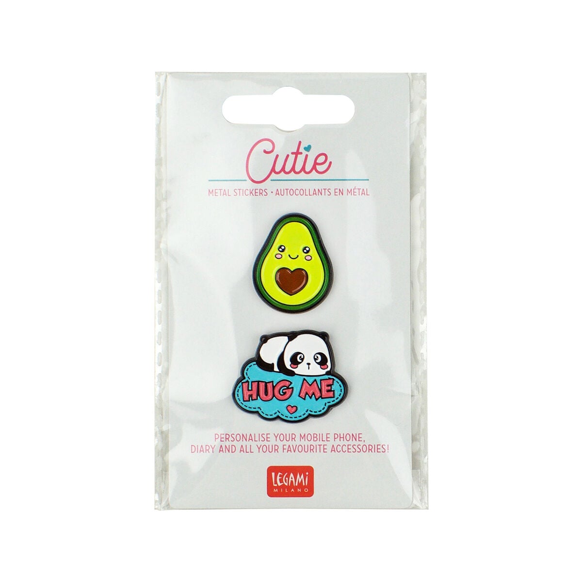 Legami - Juego de 2 pegatinas de metal de panda y aguacate - Cutie