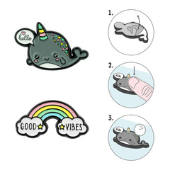 Legami - Set de 2 Pegatinas de Metal Narwhal + Arcoíris - Cutie