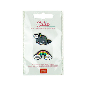Legami - Set de 2 Pegatinas de Metal Narwhal + Arcoíris - Cutie