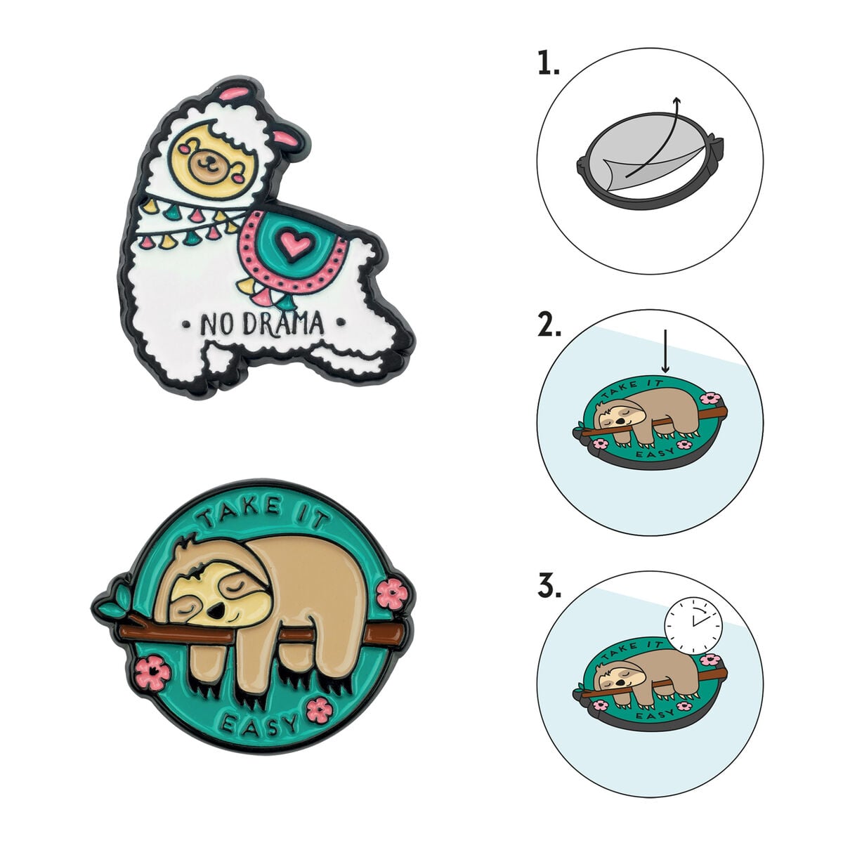 Legami - Set de 2 pegatinas de metal de llama y perezoso - Cutie