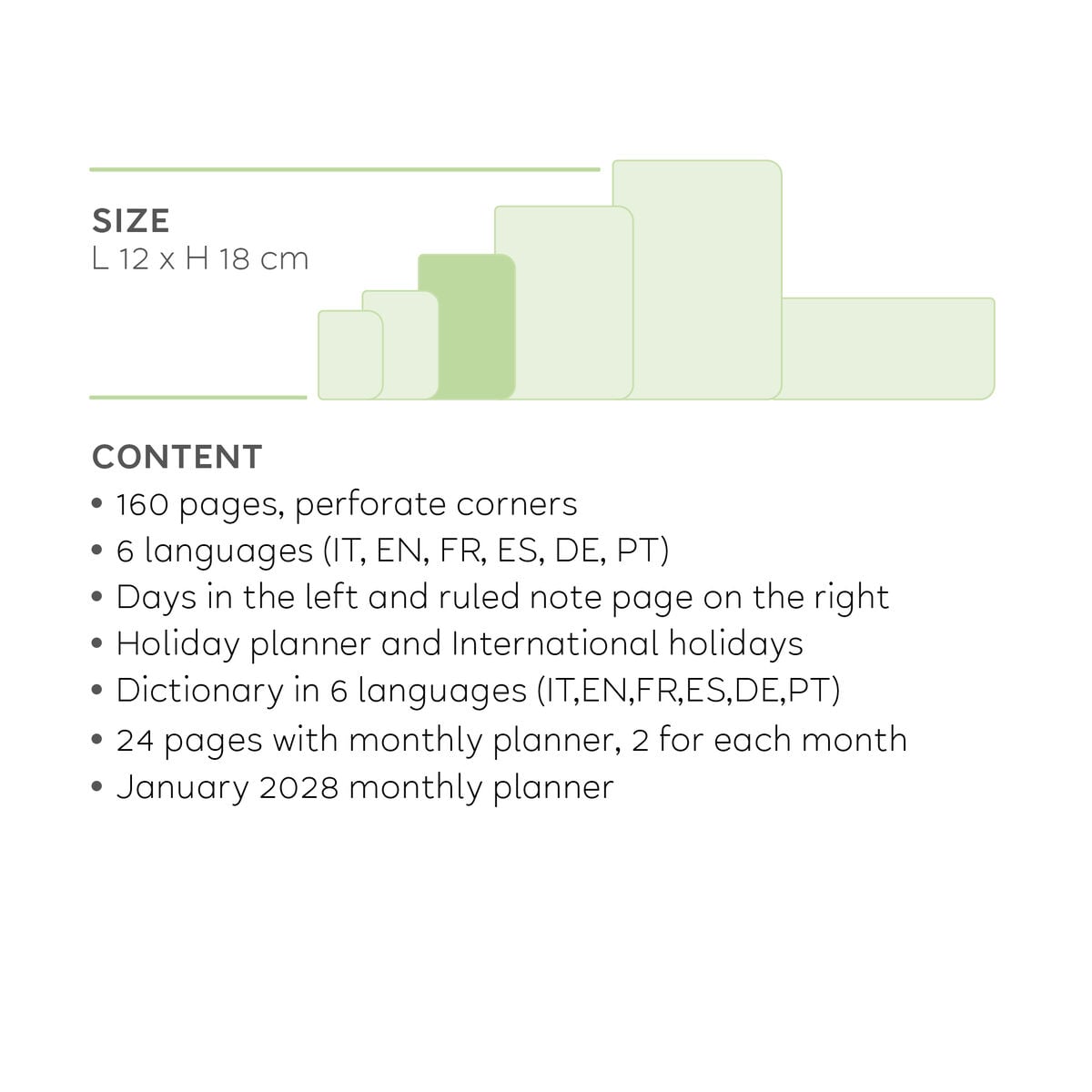 Legami - Agenda semanal mediana de 12 meses con cuaderno 2027 - Shades Green