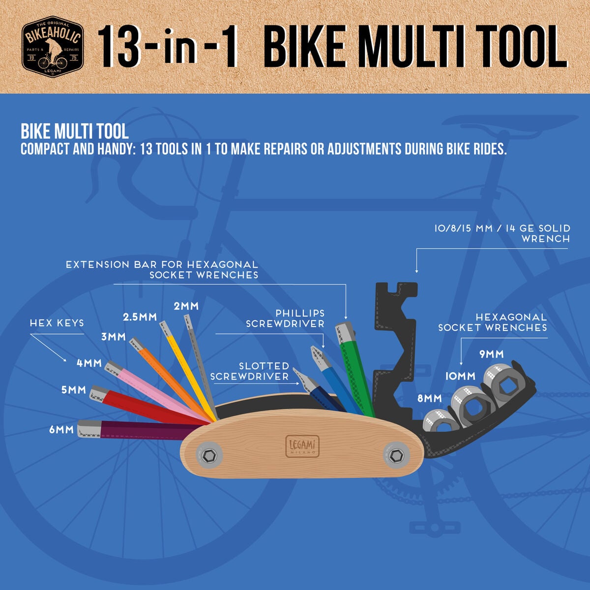Legami - 13-en-1 - Herramienta Múltiple para Bicicleta