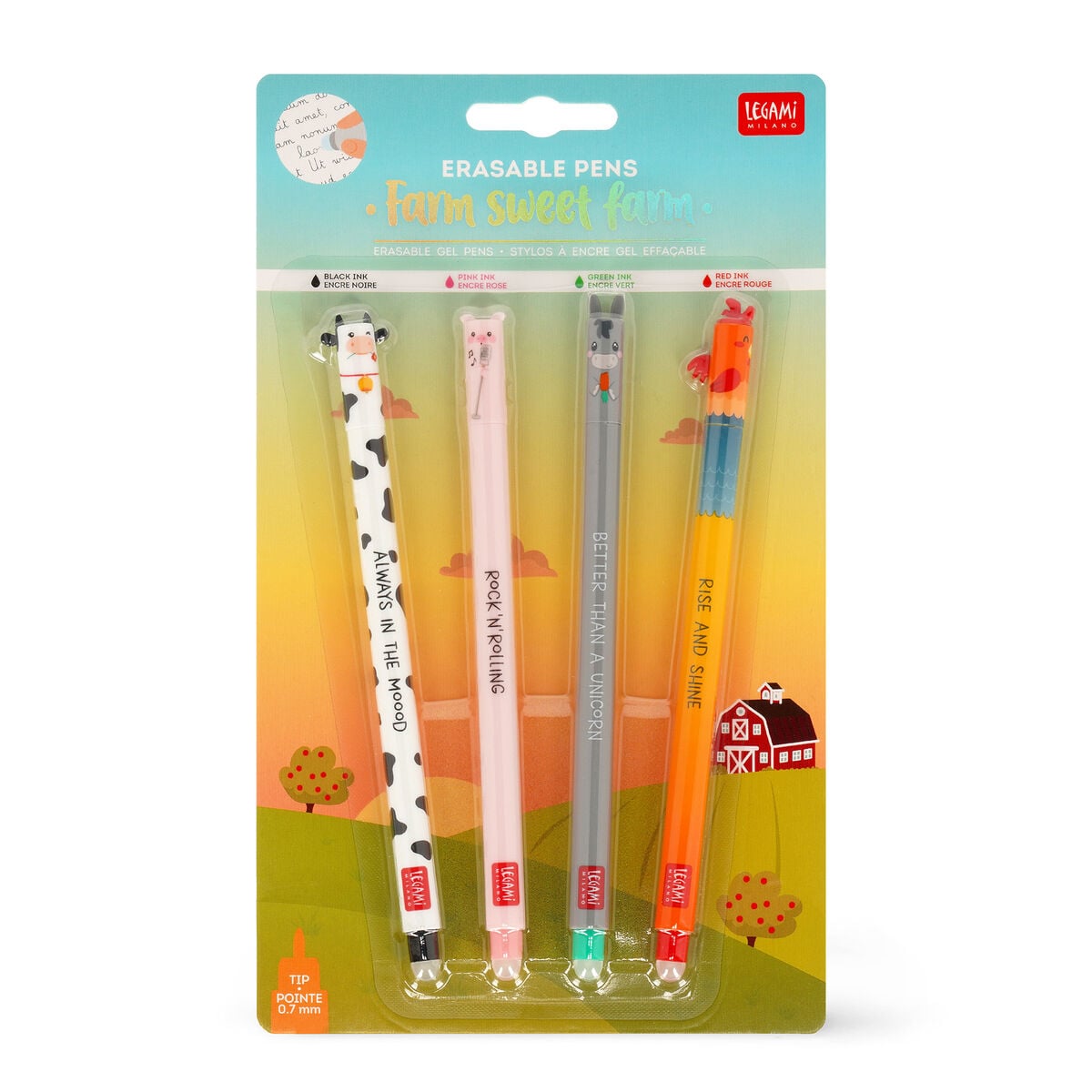 Set de 4 bolígrafos borrables Legami - Farm Sweet Farm