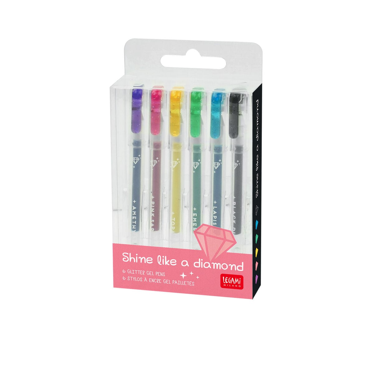 Legami - Set de 6 bolígrafos de gel con purpurina - Brilla como un diamante