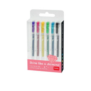 Legami - Set de 6 bolígrafos de gel con purpurina - Brilla como un diamante