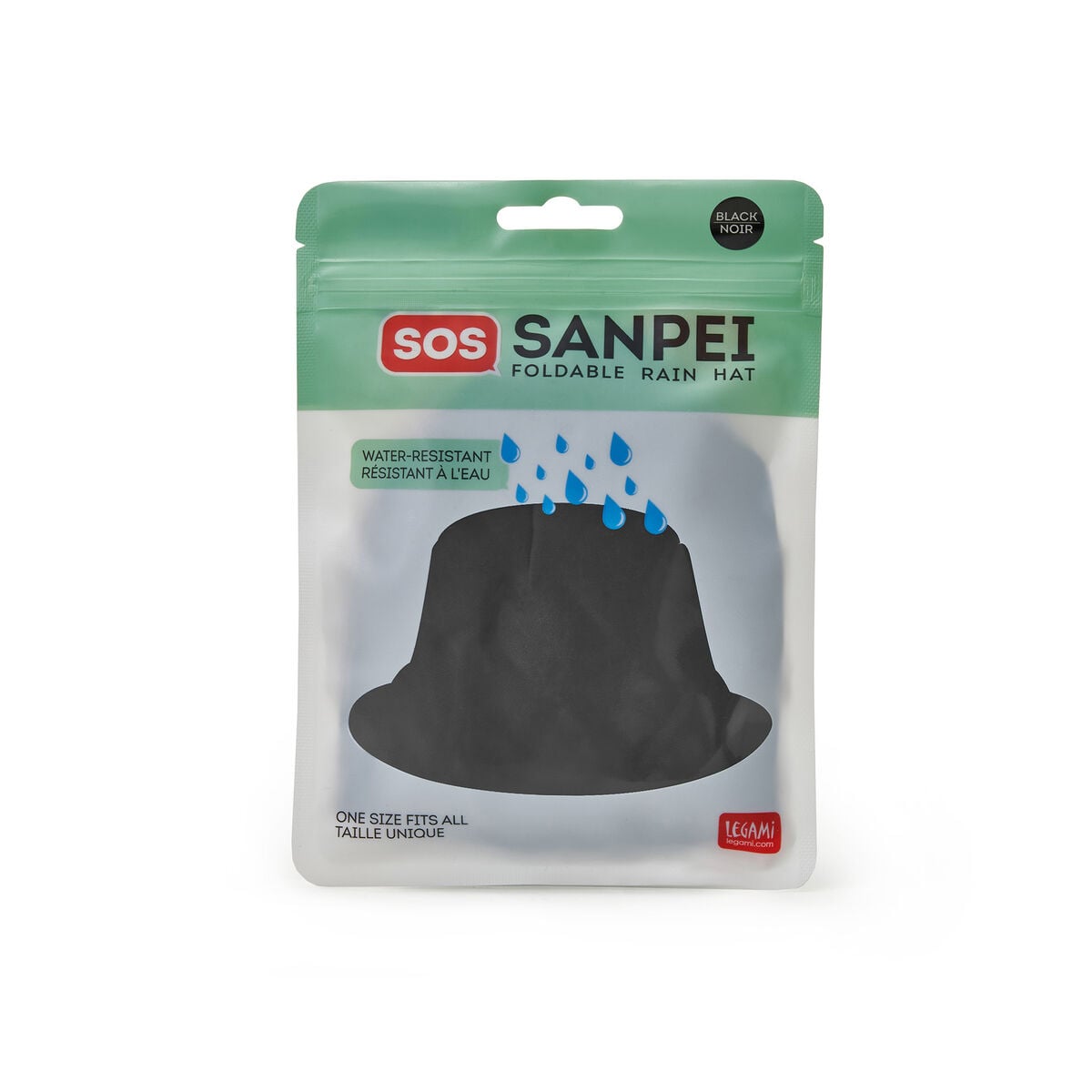Legami - Sombrero plegable impermeable negro - SOS Sanpei