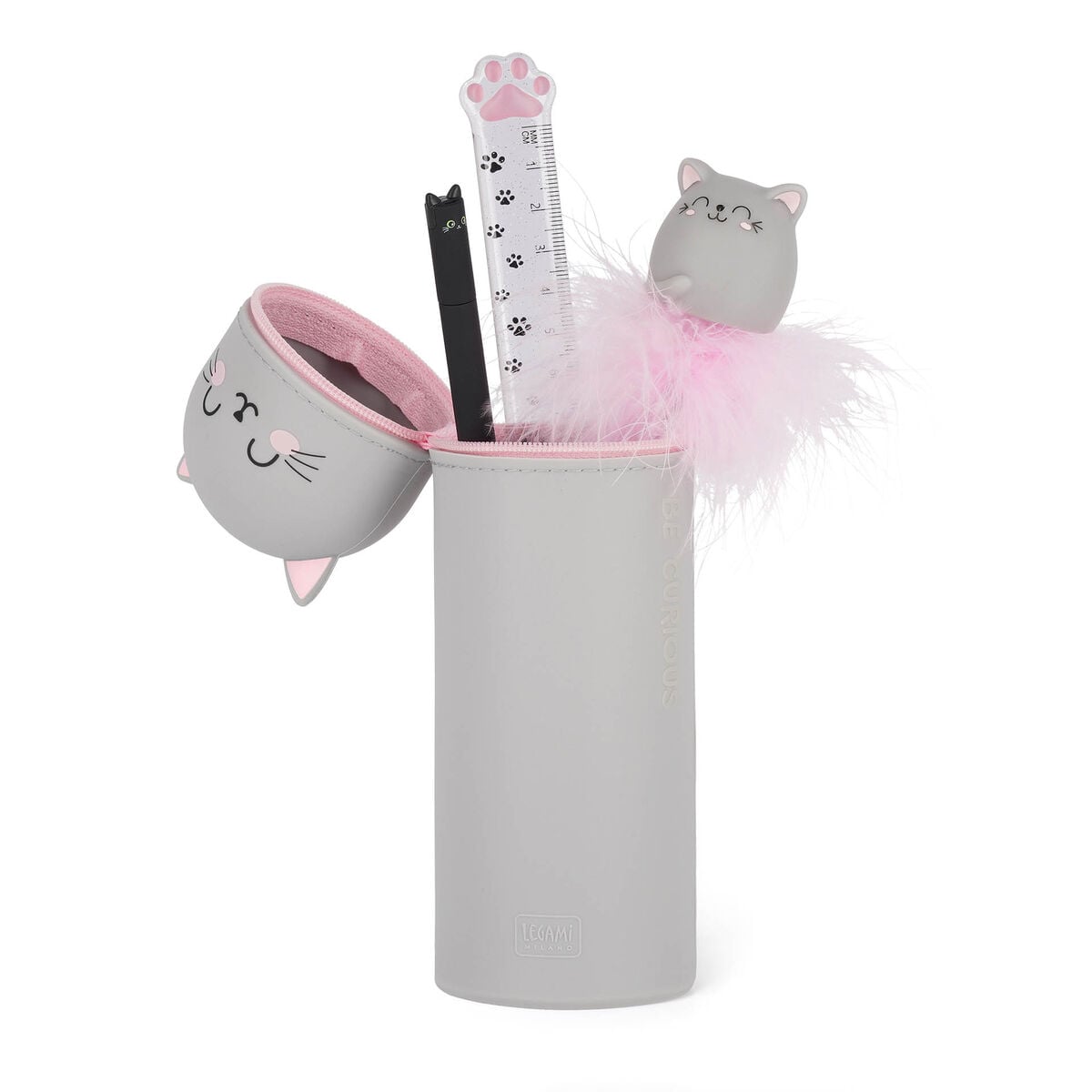 Legami - Kitty "Sé Curioso" Estuche 2 en 1 de Silicona - Kawaii