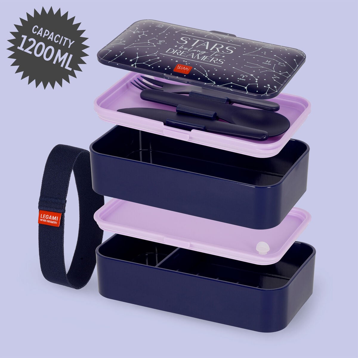 Legami - Fiambrera Bento de 1200 ml - Estrellas - Fiambrera Bento