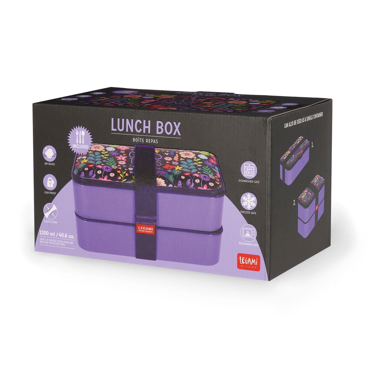 Legami - Fiambrera Bento de 1200 ml - Flores - Fiambrera Bento