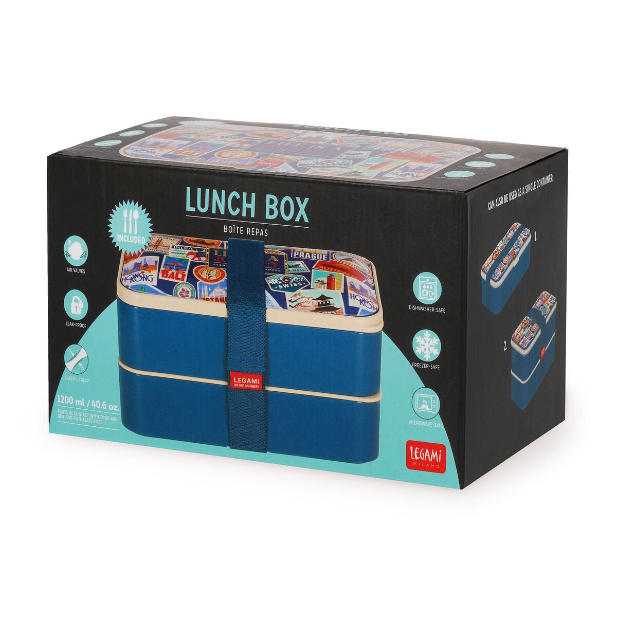Legami - Fiambrera Bento de 1200 ml - Adhesivos de Viaje - Fiambrera Bento