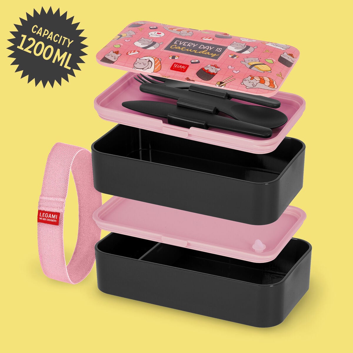 Legami - Fiambrera Bento de 1200 ml - Sushi Cat - Fiambrera Bento