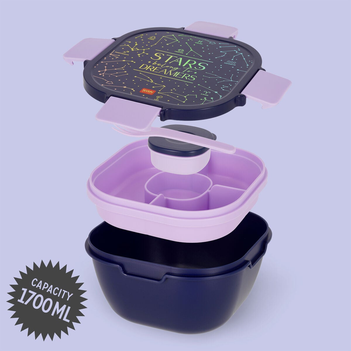 Legami - Fiambrera Bento de 1700 ml - Estrellas - Fiambrera Bento