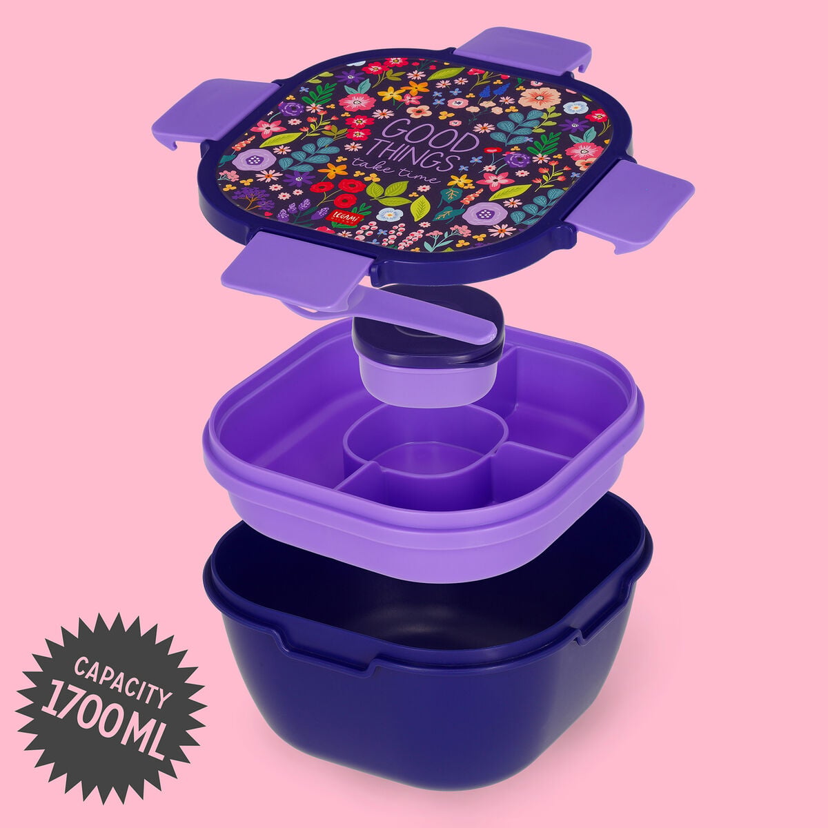 Legami - Fiambrera Bento de 1700 ml - Flores - Fiambrera Bento