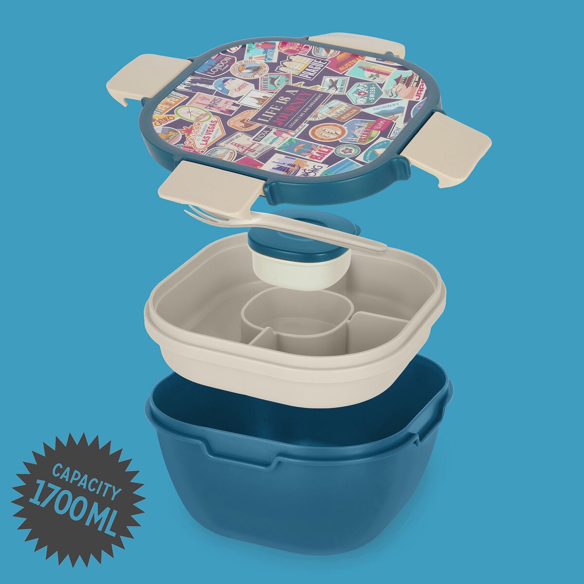 Legami - Fiambrera Bento de 1700 ml - Pegatinas de Viaje - Fiambrera Bento
