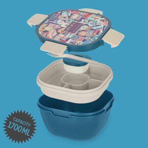 Legami - Fiambrera Bento de 1700 ml - Pegatinas de Viaje - Fiambrera Bento