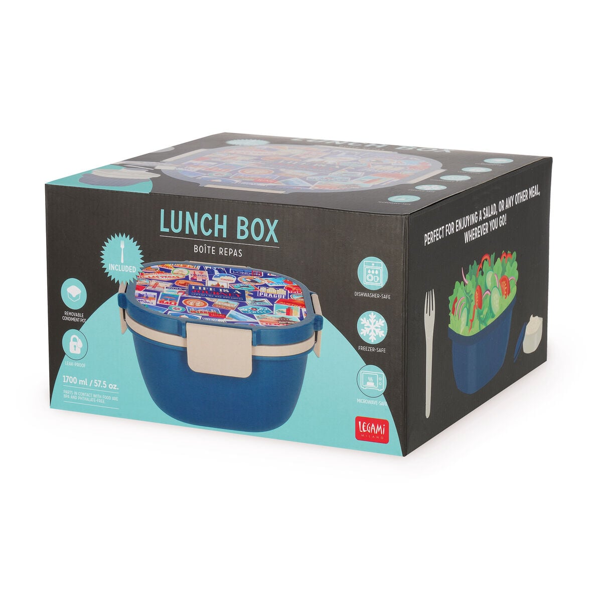 Legami - Fiambrera Bento de 1700 ml - Pegatinas de Viaje - Fiambrera Bento